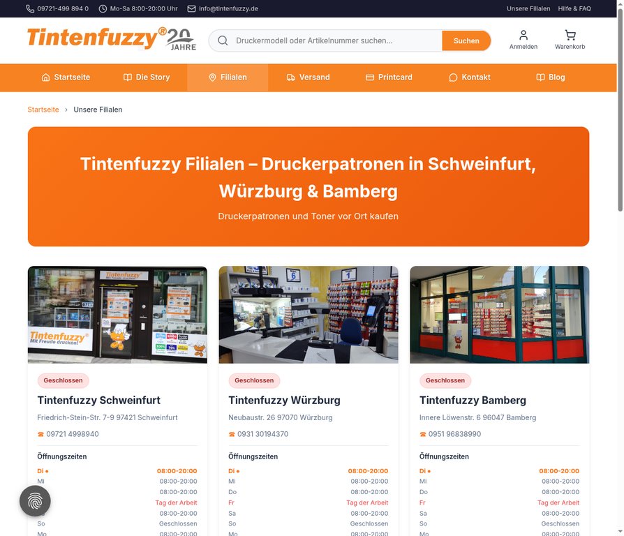 Tintenfuzzy Filialen in Schweinfurt, Würzburg und Bamberg