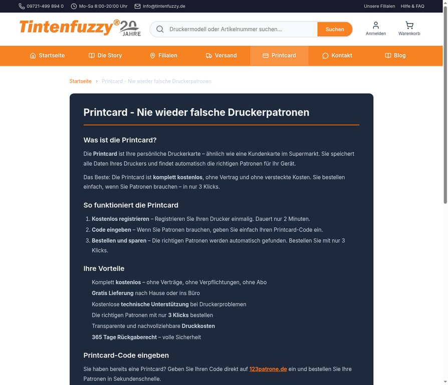 Printcard Seite bei Tintenfuzzy – Nachbestellen in 3 Klicks