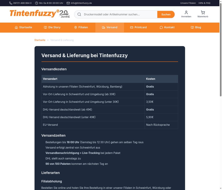 Versand und Lieferung bei Tintenfuzzy – Versandkosten und Lieferzeiten